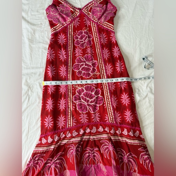 Farm Rio Red Pink Palm Floral Boho Maxi Dress XS Summer Vacation Festival - Picture 7 of 13